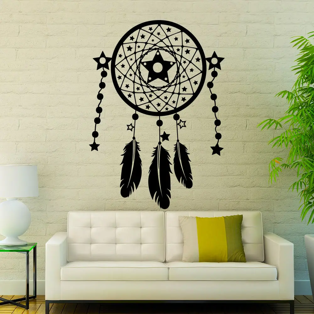 

New Wall Decals Dreamcatcher 3D Feathers Stickers Fashion Bedroom Living Room Sofa Background Vinyl Home Decor Art Mural LA703