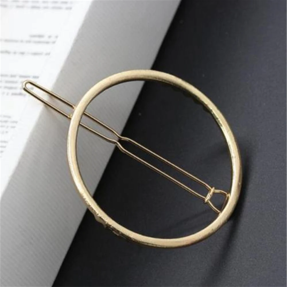 2022 New Fashion Women Girls Gold/Silver Plated Metal Triangle Circle Moon Hair Clips Circle Hairpins Holder Hair Accessories