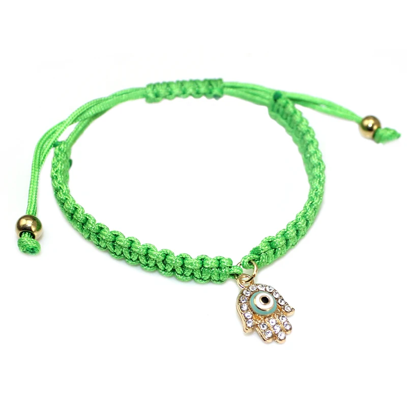 Handmade String Braided Red Rope Lucky Bracelet Green Thread Turkish Crystal Hamsa Hand Charm Bracelets For Women Love Jewelry