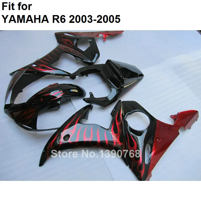 Hot sale fairings for Yamaha YZF R6 2003 2004 2005 red flames black body work parts fairing kit YZFR6 03 04 05 BC27