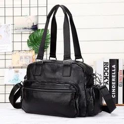 Large 100% Genuine Leather Travel Bag Men Cowhide Leather Handbags Male Large Travel Messenger Bags Men's Office Busienss Bags