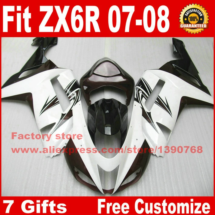 

Top quality fairing kit for Kawasaki ZX6R 2007 2008 white black motorcycle fairings ZX-6R 07 08 Ninja 636 AV94