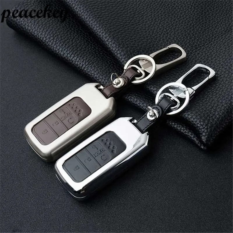 peacekey Top Lay Leather Car Key Case Fob Cover Fit For 2015 2016 2017 Honda Civic Accord Cr-V Pilot Crv Holder Shell Protector