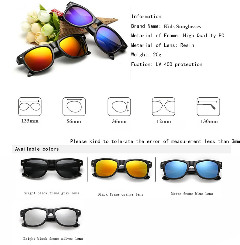 Cool 6-15 Years Kids Sunglasses Sun Glasses for Children Boys Girls Fashion Eyewares Coating Lens UV 400 Protection With Case