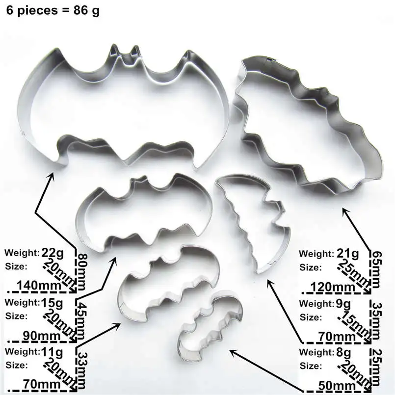 여섯가지만 멋진 박쥐 모양 케이크 장식 퐁당 커터 도구, 만화 전설 케이크 쿠키 비스킷 베이킹 금형, 직접 판매