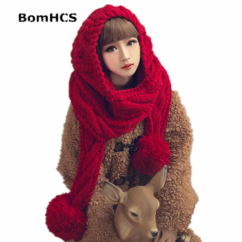 

BomHCS Cute Winter Warm Big Knitting Beanie Neckerchief Handmade Knitted Hat with Scarf (without gloves)