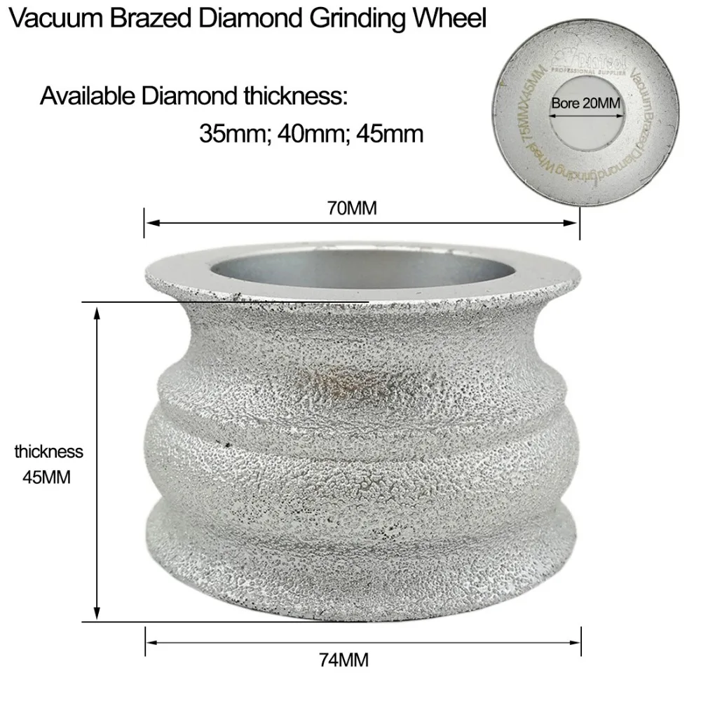 Diatool 75 Mm X 45 Mm Kekosongan Brazed Berlian Grinding Roda untuk Granit Marmer dan Kuarsa Tangan Profil Roda untuk sudut Grinder