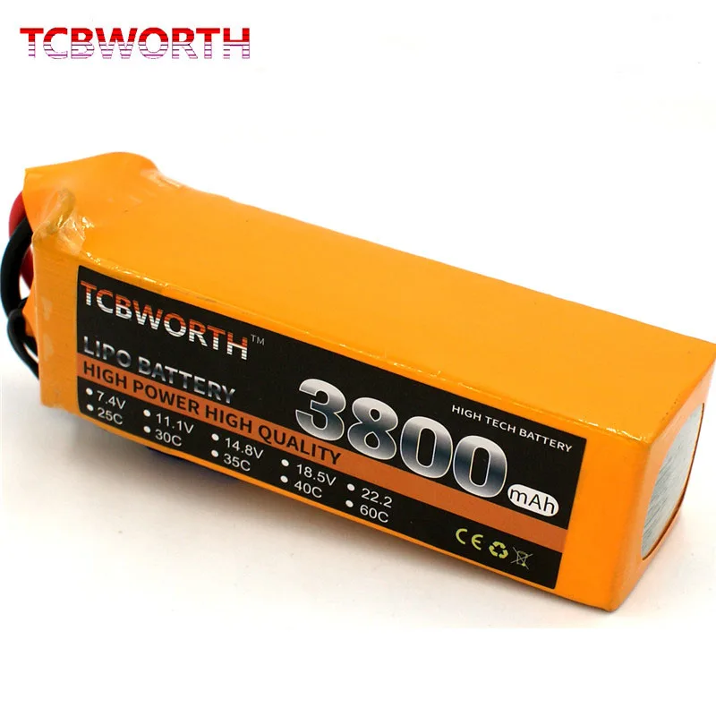 Tcbvale-bateria de controle remoto rc lipo, bateria de 22.2v, 6s, 3800mah, 30c, 40c, 60c para avião rc, drone, barco, brinquedos