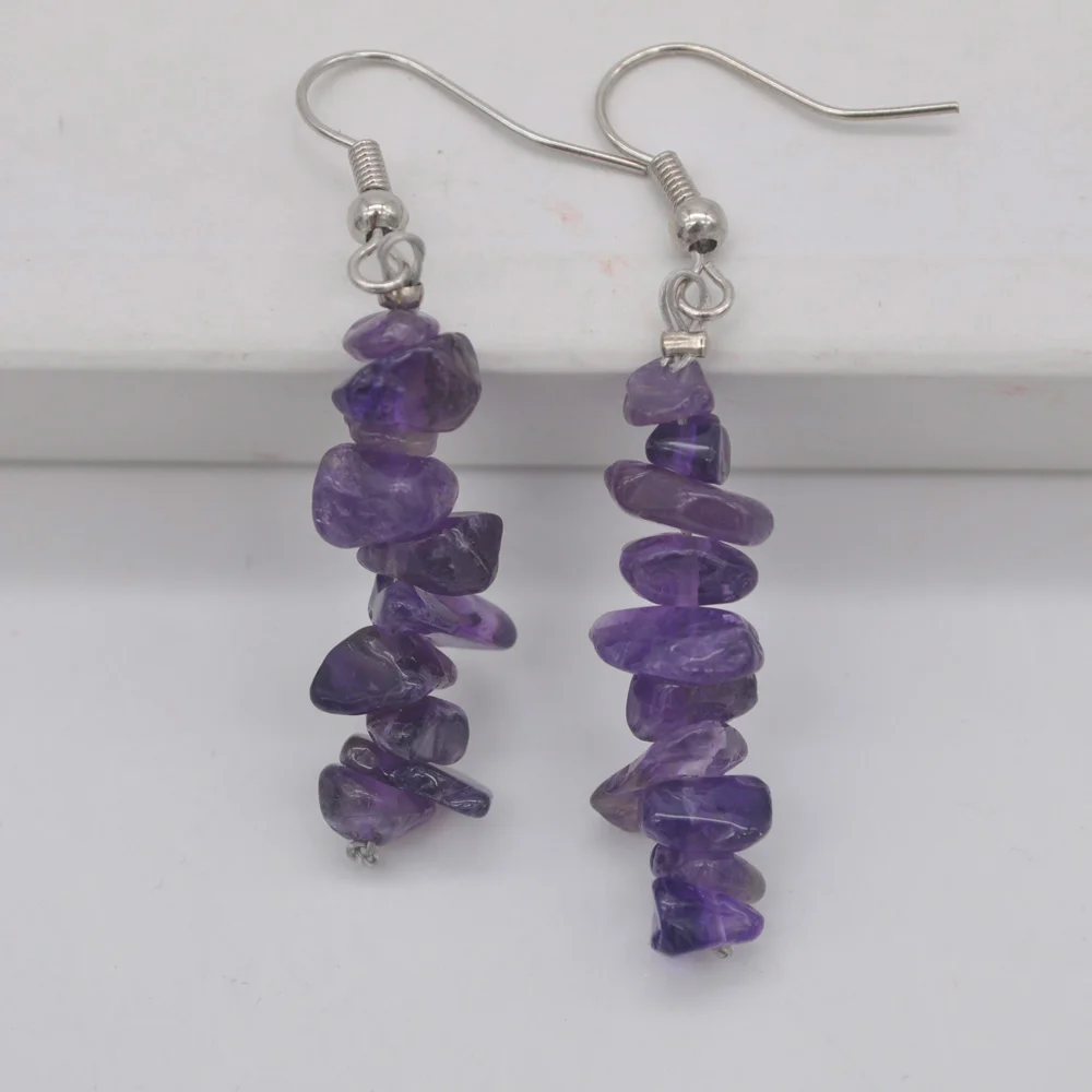 Natural Lucky Handmade Amethyst Tigereye Olivine Crystal Tourmaline Red Sea Coral Jasper Garnet Stone Beads GEM Earrings Jewelry