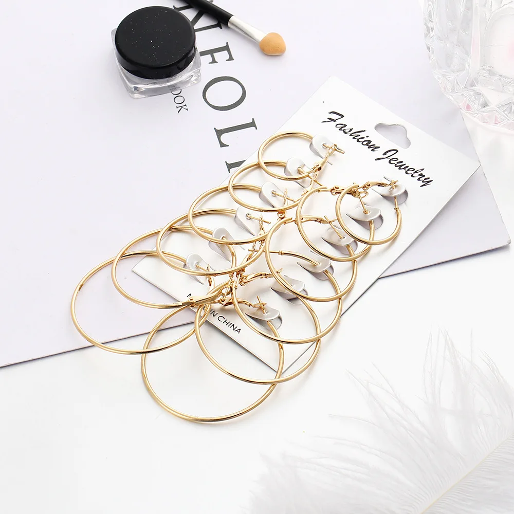 New 6 Pairs/set Hoop Earrings Gold Silver color Small Big Circle Earring Set for Women Simple Punk Ear Clip 2019 Fashion Jewelry