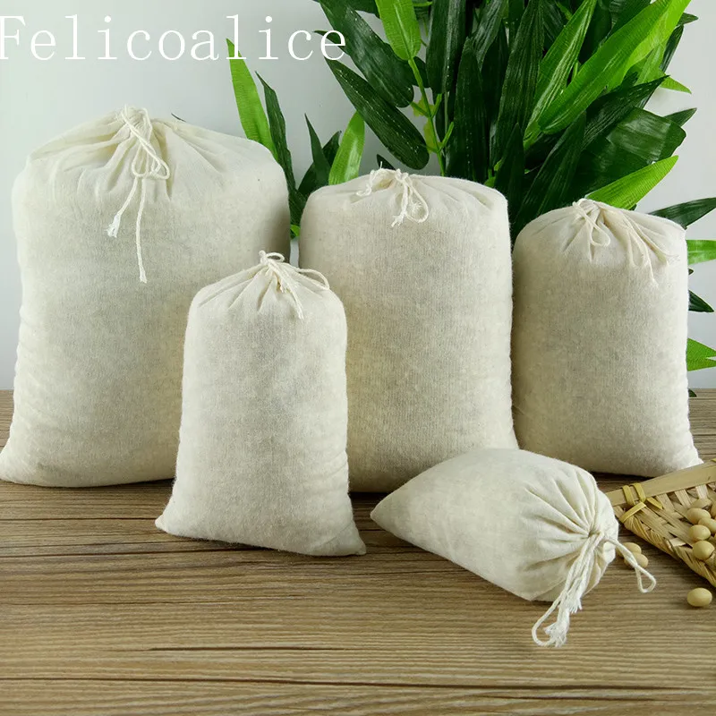 Felicoalice 1pcs~10pcs 8/10/13/20/30/40cm Cotton/Sack/Gunny/Cloth Drawstring Bags Water Boil Milk Coffee Filter Bags