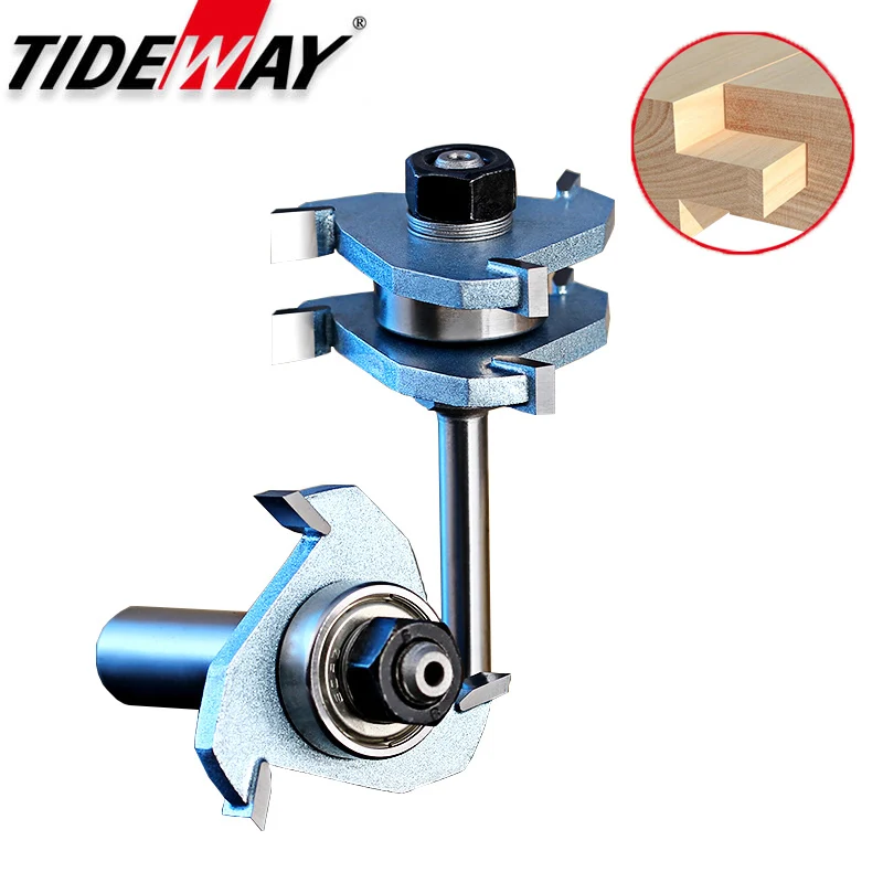 Tideway 1/2 "Vỏ Công Nghiệp Cao Cấp Dụng Cụ Làm Rau Cau 3 Răng Chữ T Router Bit Tenon Gỗ Cắt Phần Bit cho Gỗ