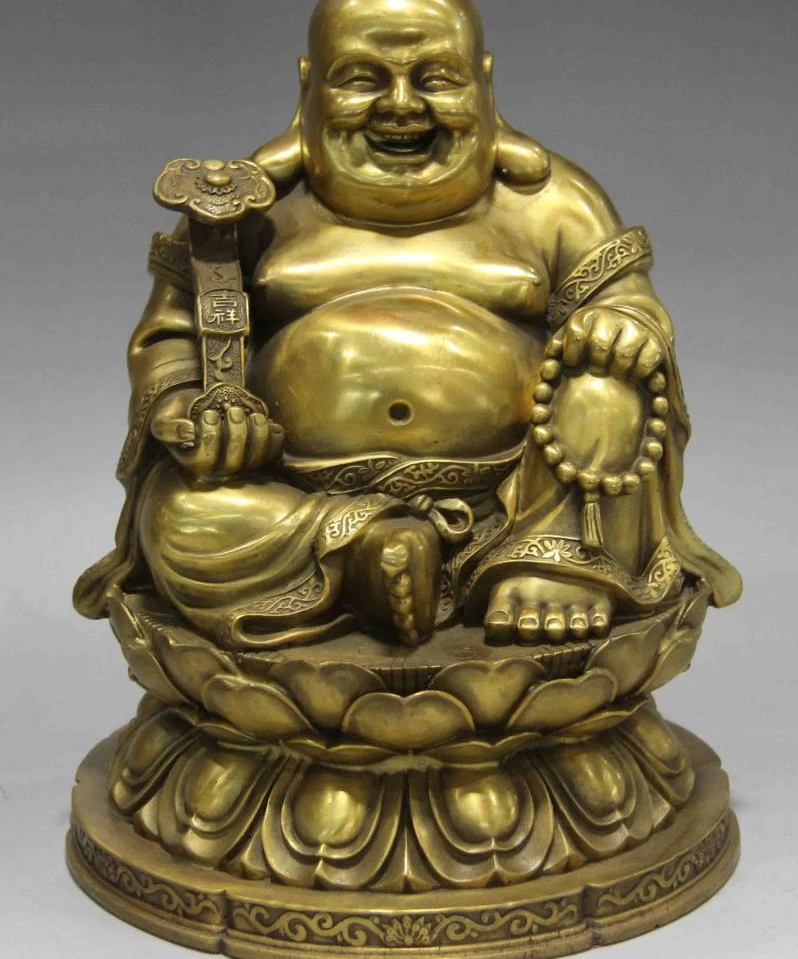 

Китайская народная латунная медная статуэтка в форме цветка лотоса RuYi Maitreya Rohan Monk Buddha