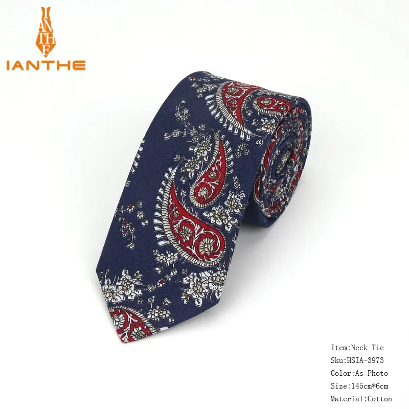 Brand New 100% Cotton Men\'s Paisley Print Neck Ties For Men Necktie Narrow Slim Skinny Cravate Narrow Flower Neckties Corbatas