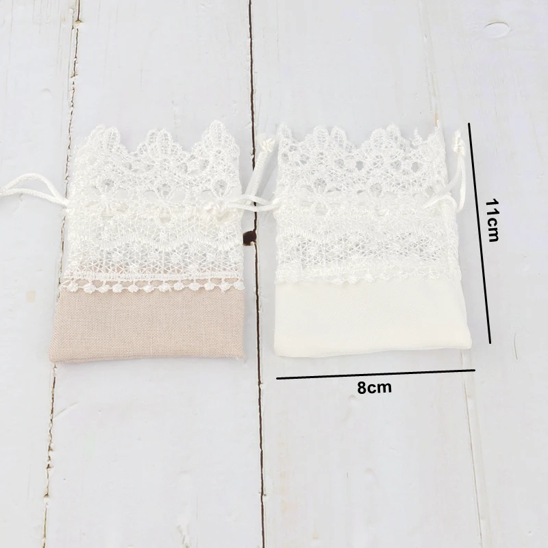 30pcs 11*8cm Lace Jewelry Gift Bag White/Beige Drawstring Bag for Home Holiday Party DIY Decoration