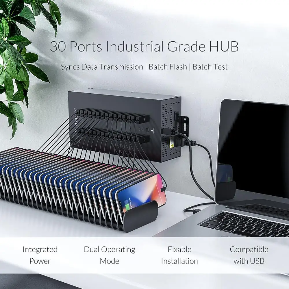 ORICO 30 Ports USB HUB Industrial USB 2.0 HUB with 300W Detached Power Module Batch Deplication