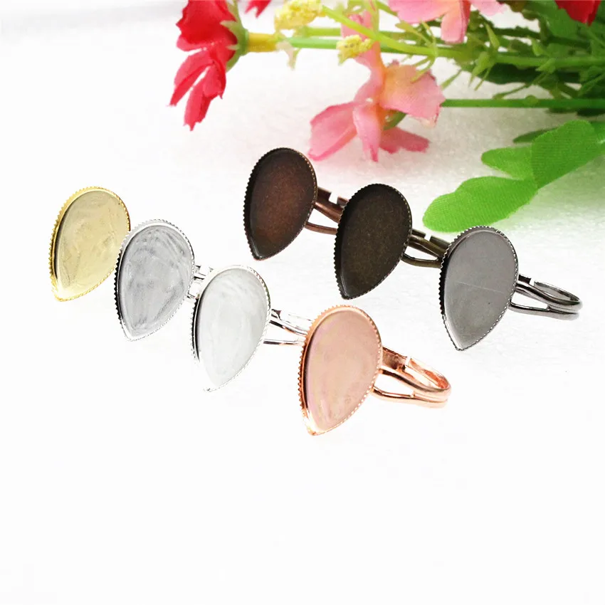 

Fit 13*18mm 18*25mm Teardrop Cabochons Copper Ring Blank Setting Bezel Blank Tray For DIY Making Accessories 10pcs K06101