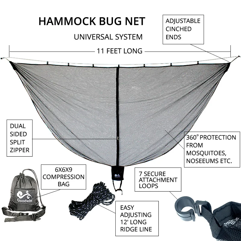 Hammock Bug Net Ultralight Mosquito Net Outdoor Camping Survival Hammocks Netting 340*140CM 0.88 LBS Fast Easy Setup