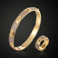 Lanruisha jewelry brand luxury letter D AAA zircon micro pave setting Bangle with ring jewelry set classic all body bracelet