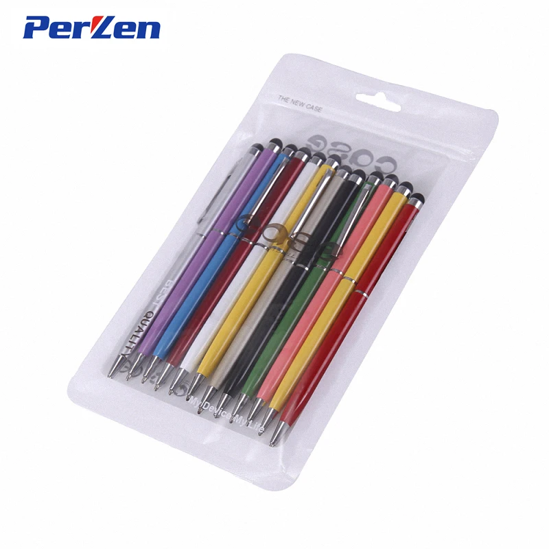 10pcs/Pack Universal 2 in 1 Touch Screen Stylus Pens for iPad iPhone Samsung Tablet / All Mobile Phones /Tablet PC + Zip Bag