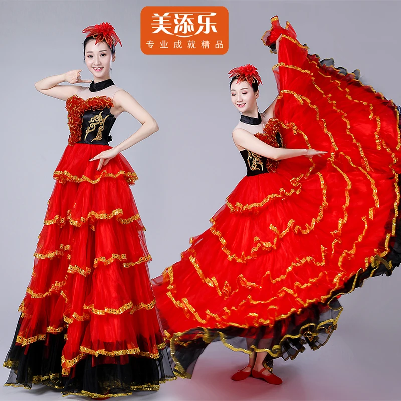 Spanish Flamenco Bullfighting Costume Adult Female Opening Dance Full-skirt Dress Spanish Stage Performance Dancing Suit H528