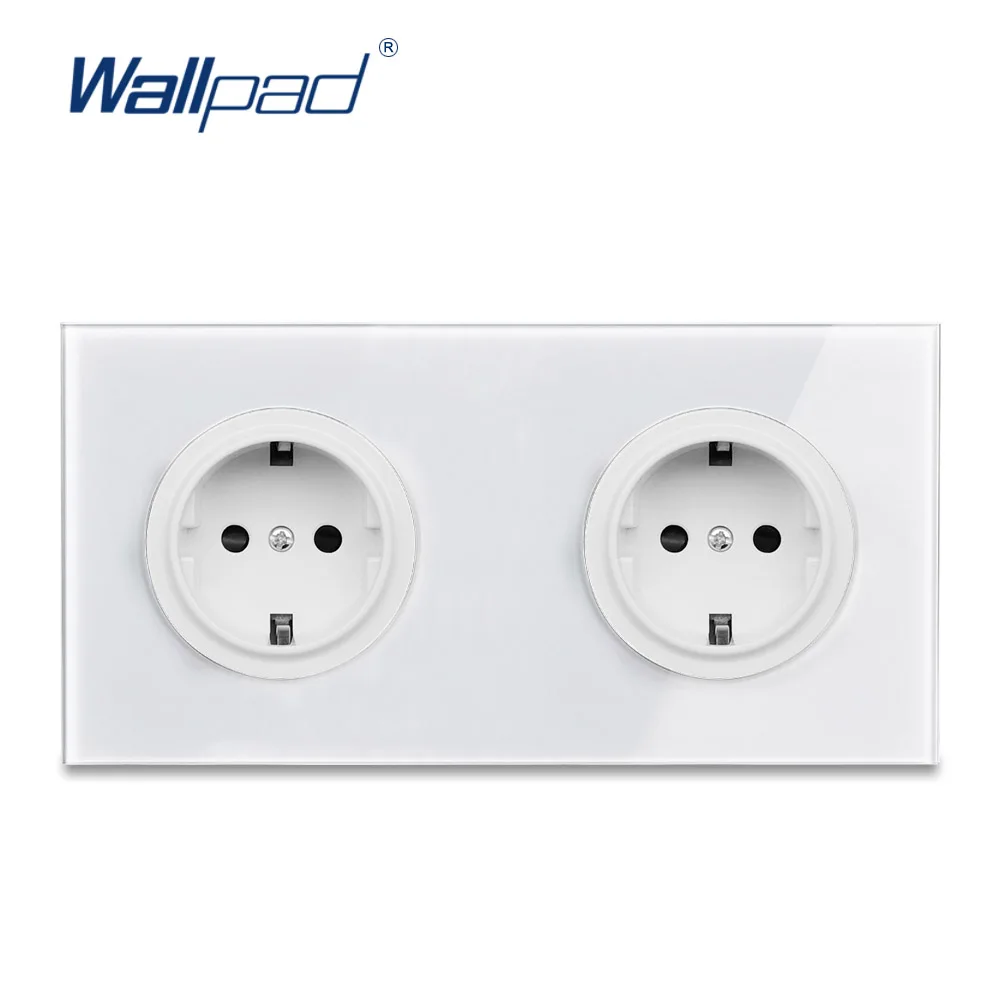 Wallpad L6 Double 2 Gang EU German Plug Wall Socket Schuko Dual Power Outlet Twin White Tempered Glass Panel 172*86mm