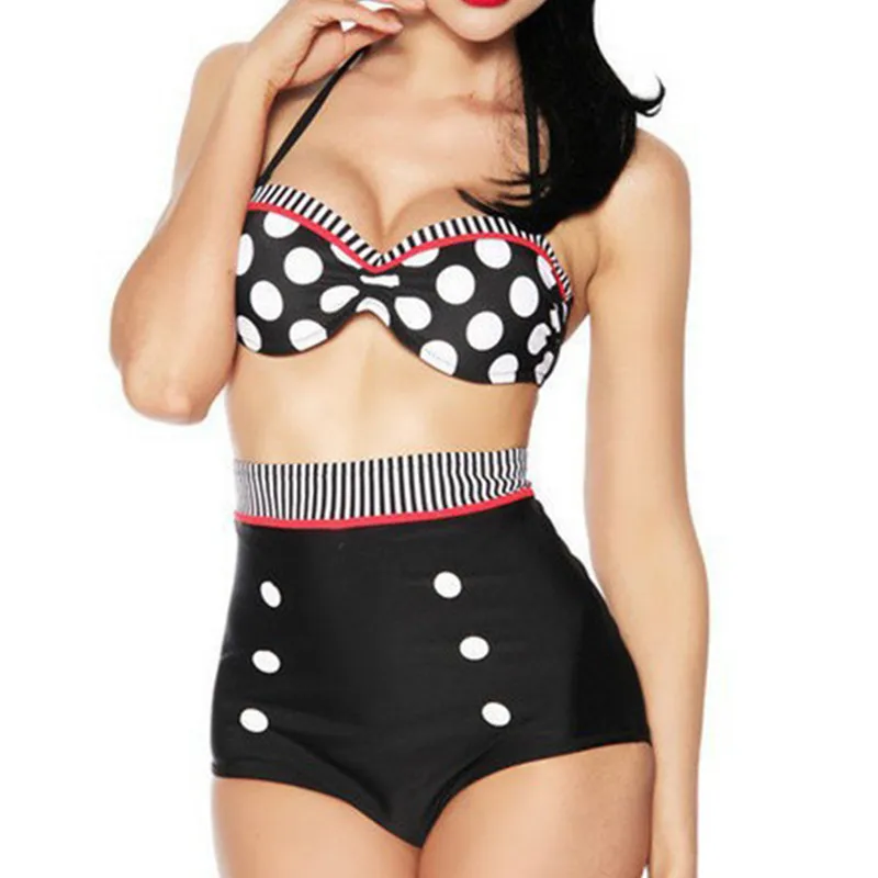 Drop Shipping 2019 Cutest Retro Swimsuit Swimwear Vintage Pin Up High Waist Bikini Set S/M/L/XL For Women Swimming Bathing Suit