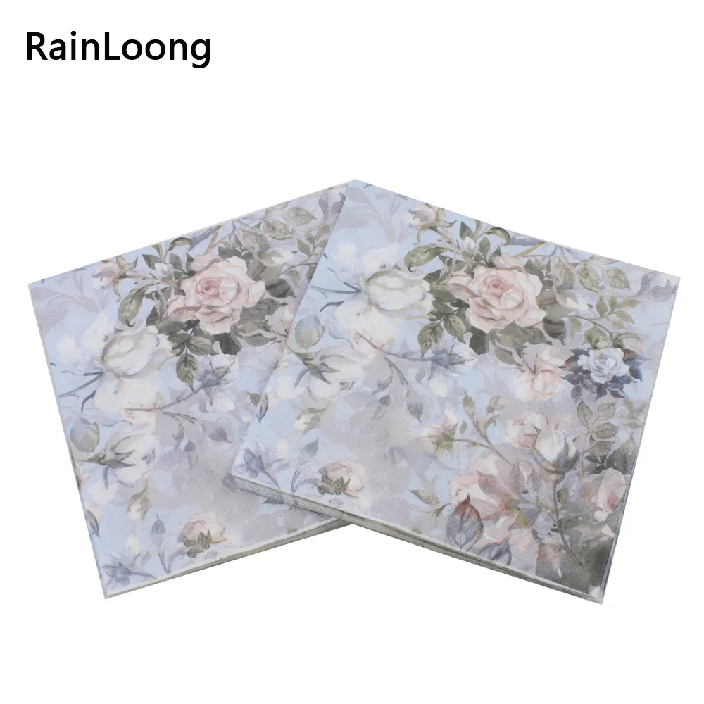 [RainLoong] Printed Feature Rose Paper Napkins For Event & Party Decoration Tissue Decoupage 33cm*33cm 1 pack  (20pcs/pack)