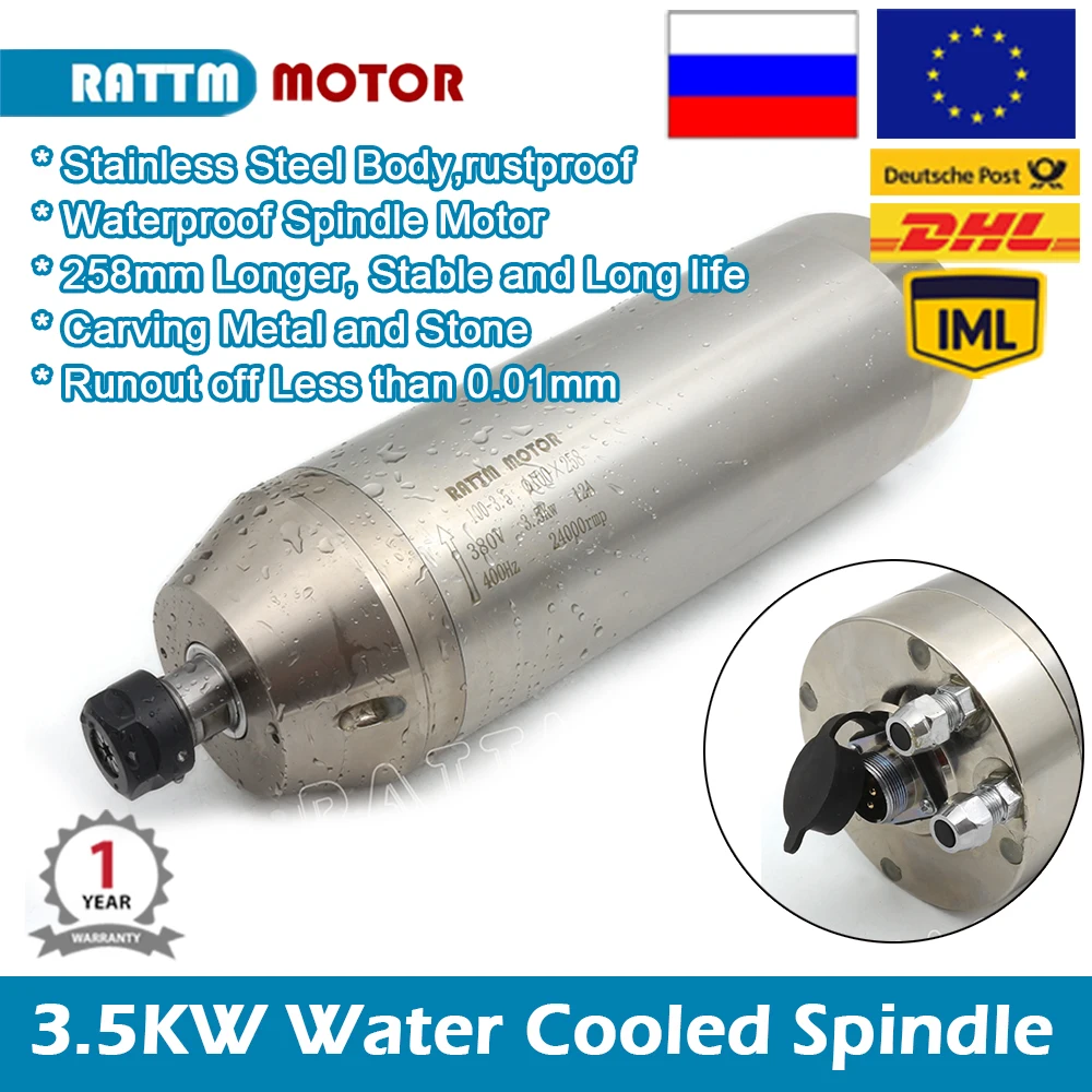 cnc router spindle motor Waterproof Water cooled 3.5kw 220V / 380V ER20 for Metal 24000rmp 12A 4pcs bearings