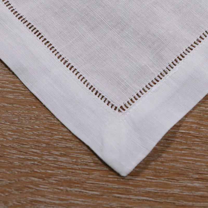 N002-6/4 : 120 Pieces White Linen Cotton Hemstitch Cocktail Napkins  6