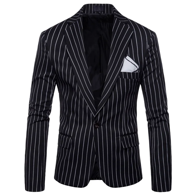 

2019 Men's Black Stripe Business Casual Suit Jacket Long Sleeve One Button Blazer Luxury Brand Groom Wedding Male Blazer Jacket