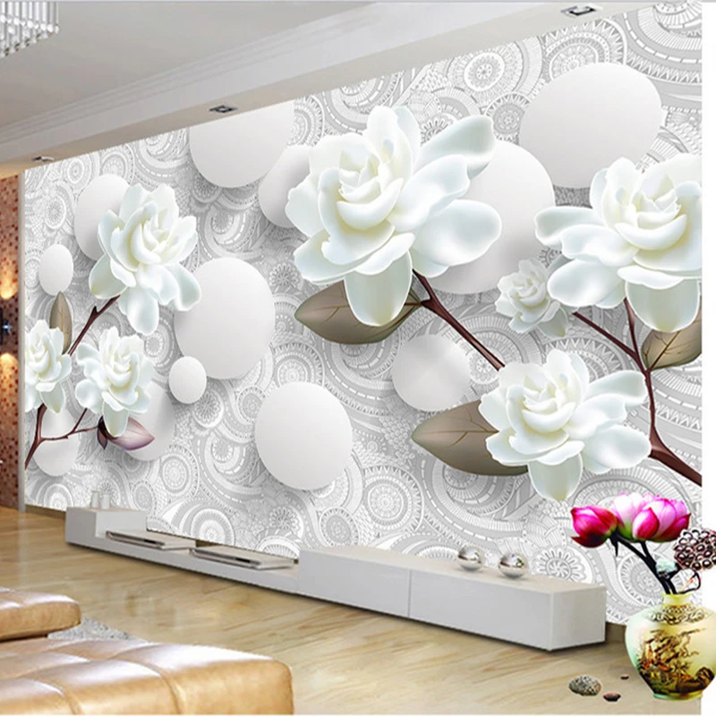 Custom Mural Modern Simple 3D Stereo White Peony Flower Wallpaper Living Room TV Backdrop Home Decor Wall Cloth Papel De Parede