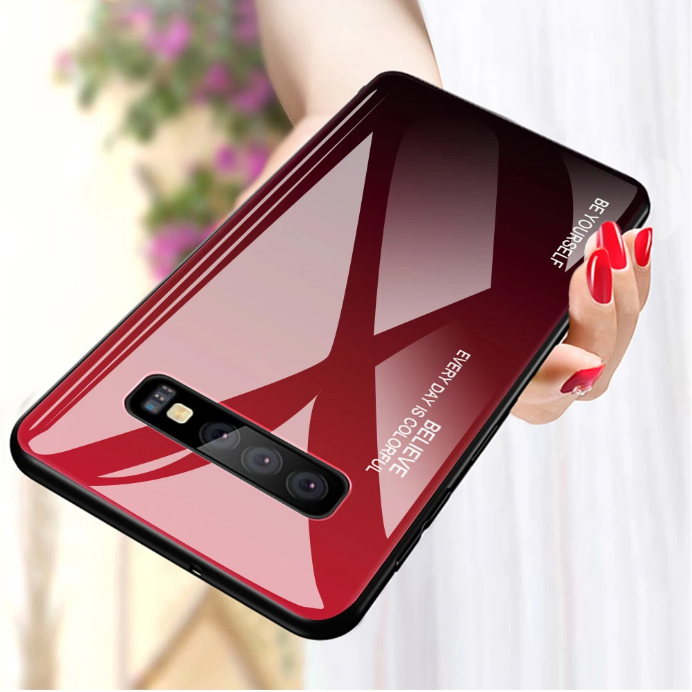 For Samsung Galaxy S10 Plus Case Hard Tempered Glass Fashion Gradient Protective Back Cover case For samsung s10e s10+ s10plus