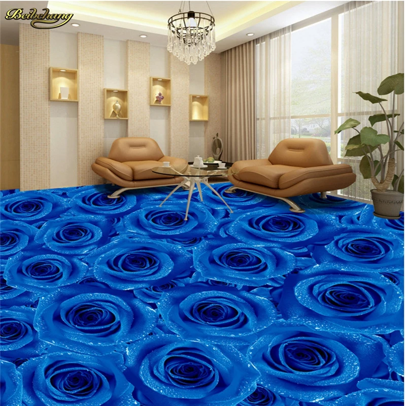 beibehang Custom Photo Wallpaper Floor Painting Blue Rose Living Room Bedroom 3D Floor Tile Painting papel de parede