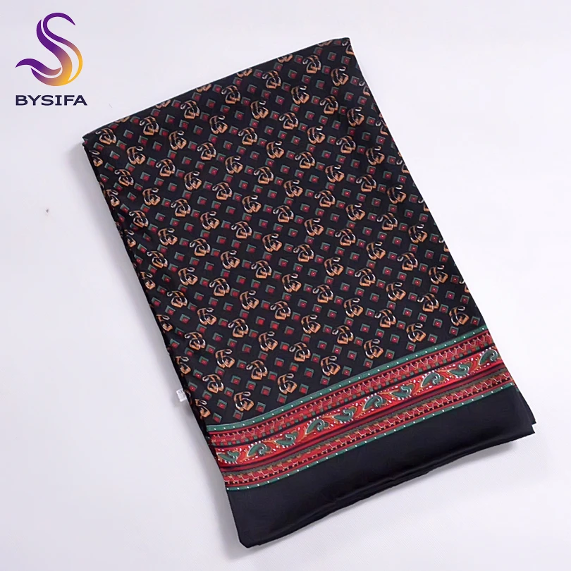 [BYSIFA]  Winter Black Plaid Men Silk Scarf  2016 New Spring Autumn 100% Pure Silk Male Long Scarves Neck Warmer Scarf 160*26cm