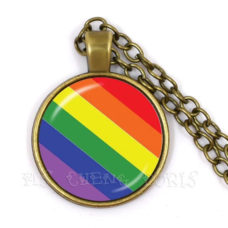 Gay Pride Parade Rainbow Necklace For Women Men Gay Lesbian Pride With Rainbow Love Wins LGBT Glass Dome Pendant Necklace Gift