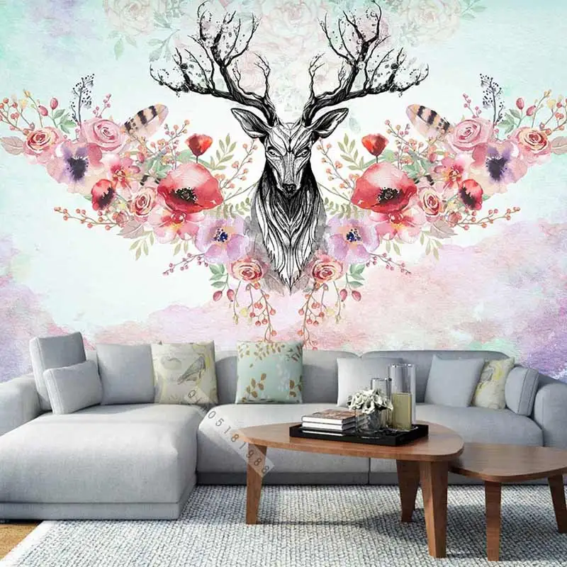 

wall murals for living room flower elk animal wallpaper photo mural papel de parede 3d para sala atacado carta da parati