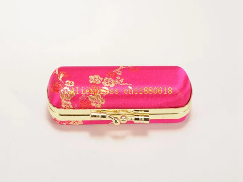 100pcs/lot Fast shipping Brocade Embroidery lipstick box, jewelry box, lipstick box with mirror random colors