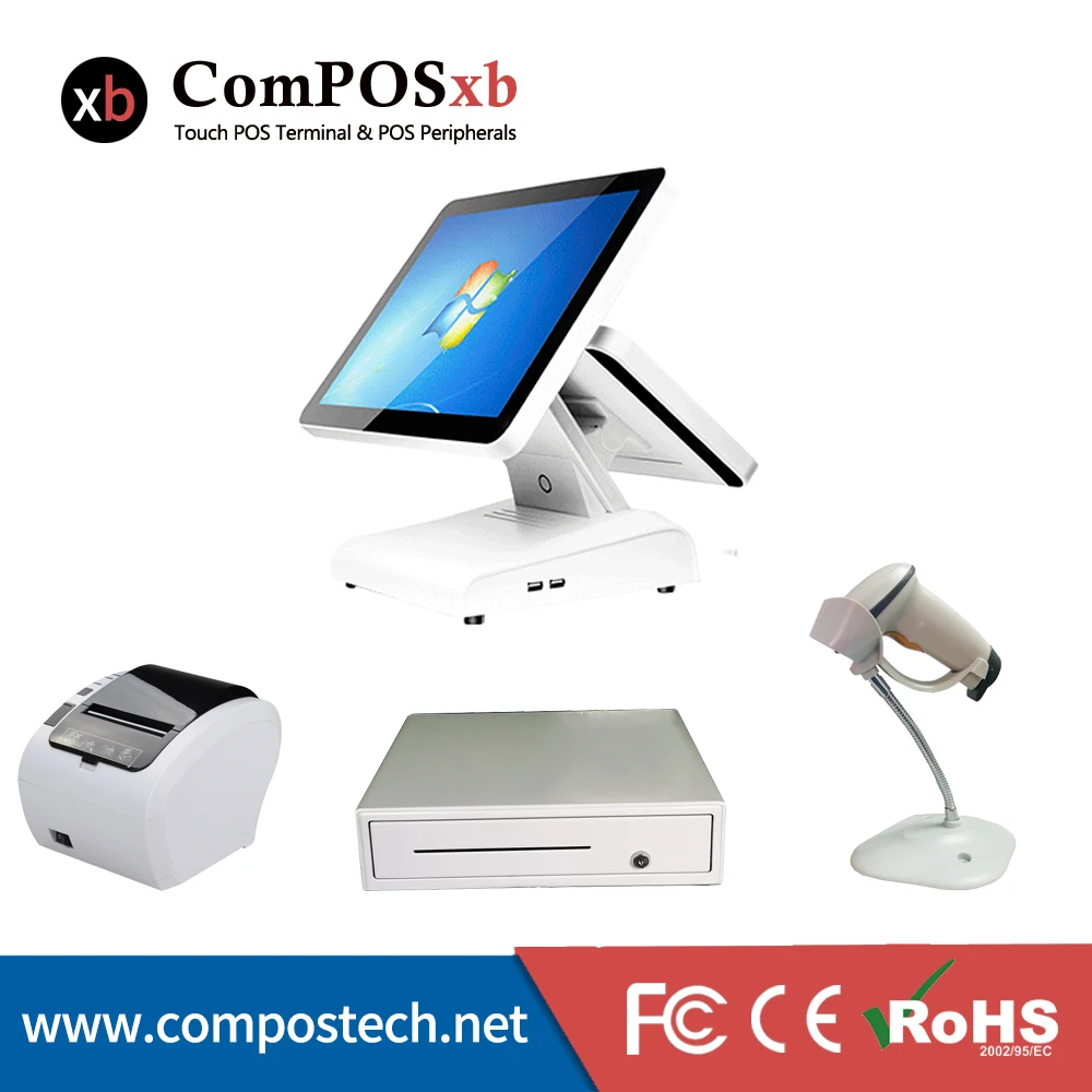 

ComPOSxb 15 inch pos touch all in one pc with cash register 80 printer scanner pos for restaurant Supermarket pos machine