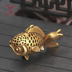Brass Vintage Cute Hollow goldfish carp fish Swinging tail Statue Keychain Pendant Decoration Ornament Sculpture Home office