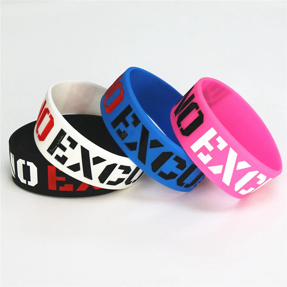 4PCS Fashion No Excuses Motivation Silicone Wristband Wide Rubber Bracelets & Bangles Used In Any Sport Activities Gift SH076