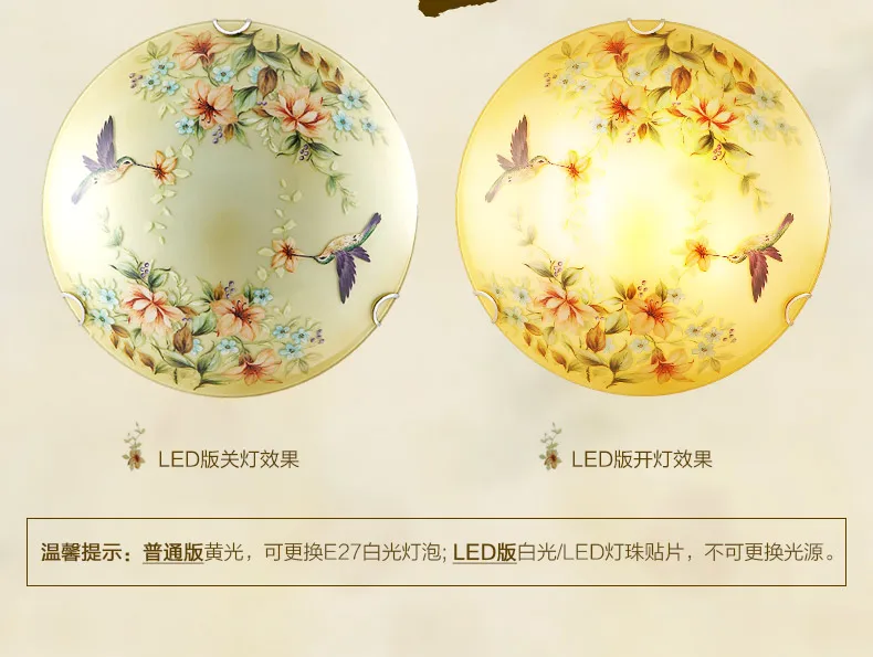 Chinese Style Art Painting Round Led Ceiling Lamp Creative Designer Flower Birds Dinner Bedroom Lights Fixtures Free Shipping