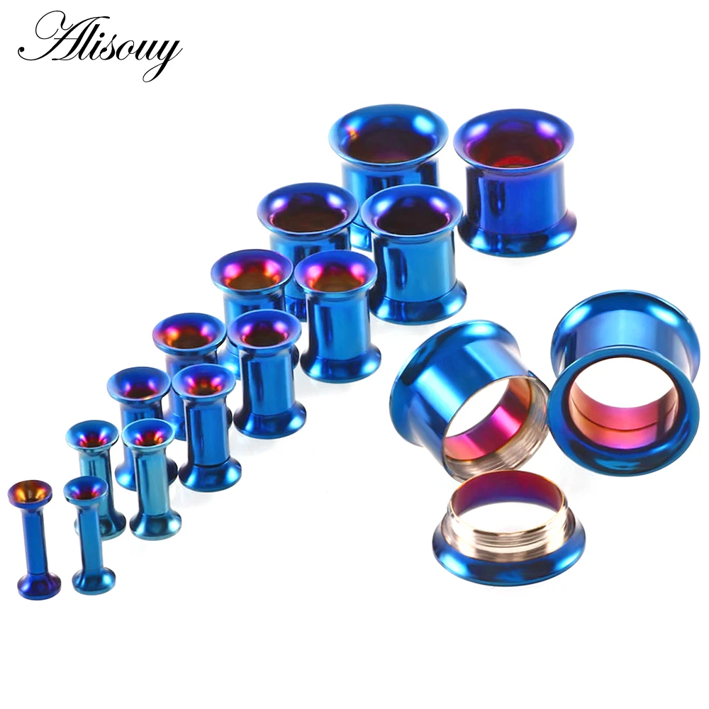 Alisouy 2pc Surgical Steel Screw Ear Flesh Tunnel Plugs Anodized Double Flared Hollow Ear Expander Gauge Body Jewelry 2-30mm