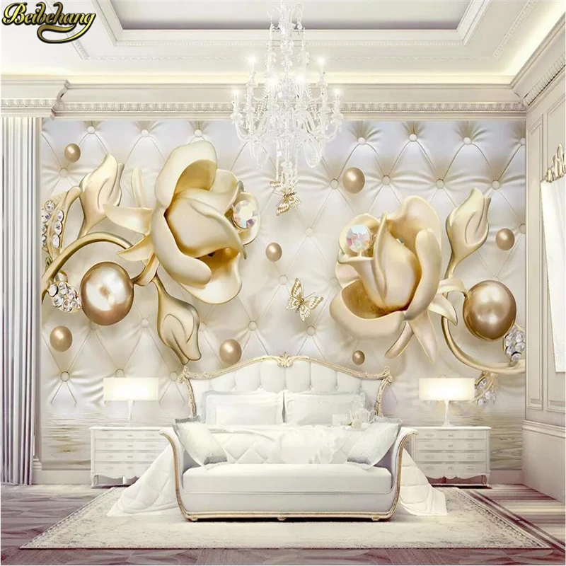 beibehang Custom Golden Rose Soft Pack Ball Jewelry 3d flooring photo wallpapers for living room TV Background mural Wall paper