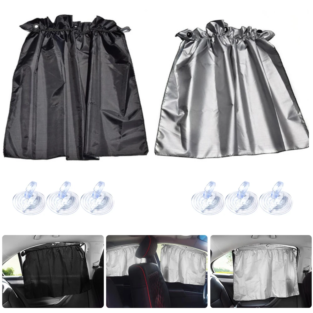 2Pcs Car Gordijn Side Window Zonnescherm Voorruit Zonnescherm Uv Warmte Blok Zuignap Bescherming Doek Vel