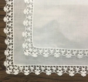 Lenços de algodão branco com bordas de renda, Bordado Vintage Crochet Hanky para noiva, Lenços nupciais de casamento, Conjunto de 12 Moda