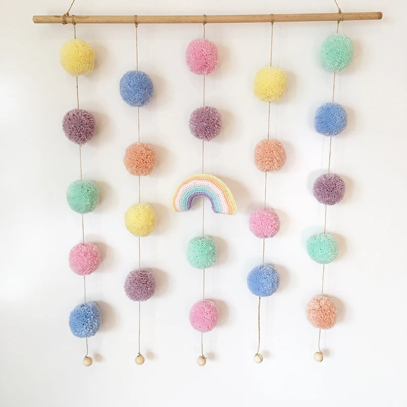 INS Nursery Wall String Pendant Nordic Style Hair Balls Hanging Ornaments Garland Curtain Tent Party Props Kids Room Decoration