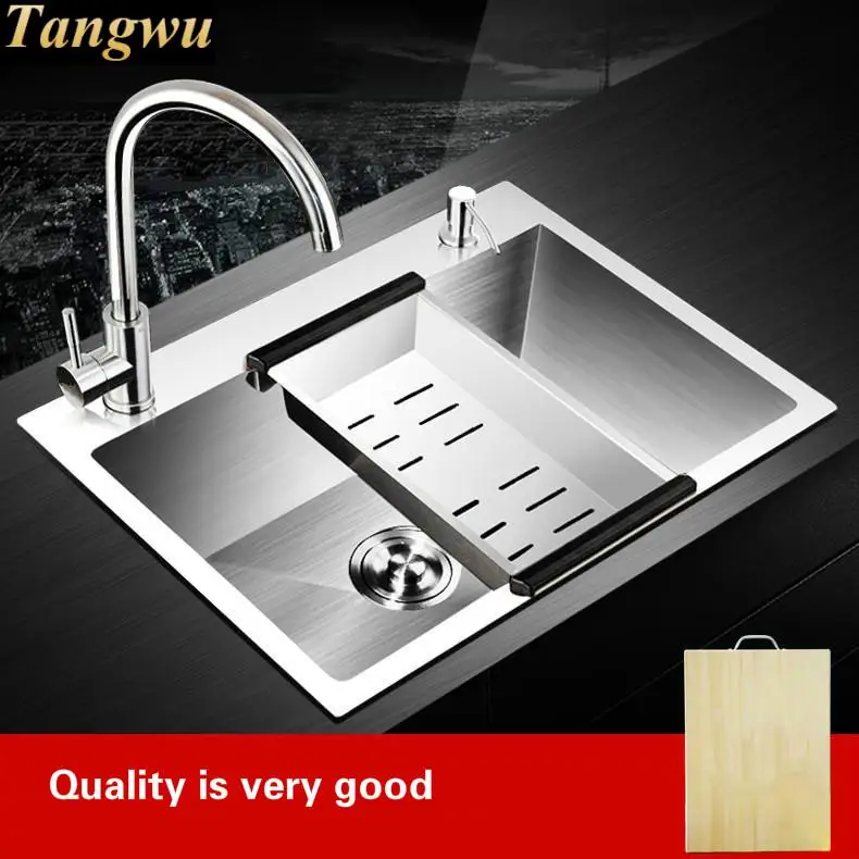 Free shipping Apartment kitchen manual sink single trough 3 mm thick 304 stainless steel hand single slot hot sell  68x46 CM