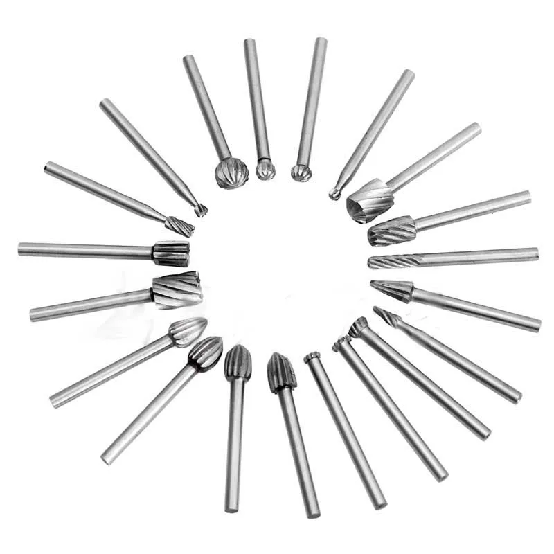 1set 20pcs New HSS Rotary Files Burrs Set Milling Cutter Woodworking Engraving Tool