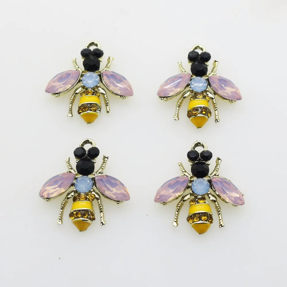 10pcs/lot Metal Spray Paint Bee Crystal Rhinestone Buttons Craft DIY flat Scrapbooking Buttons Home Decor Accessories